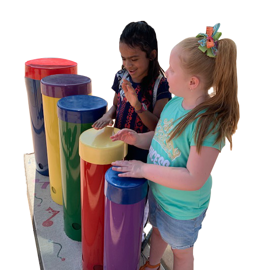 Two blind students play together while out exploring a park.